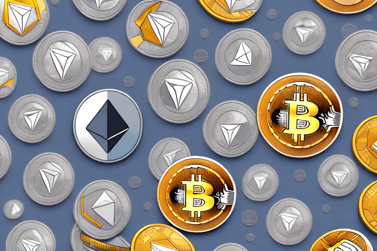 A variety of cryptocurrencies represented as physical coins A variety of cryptocurrencies represented as physical coins